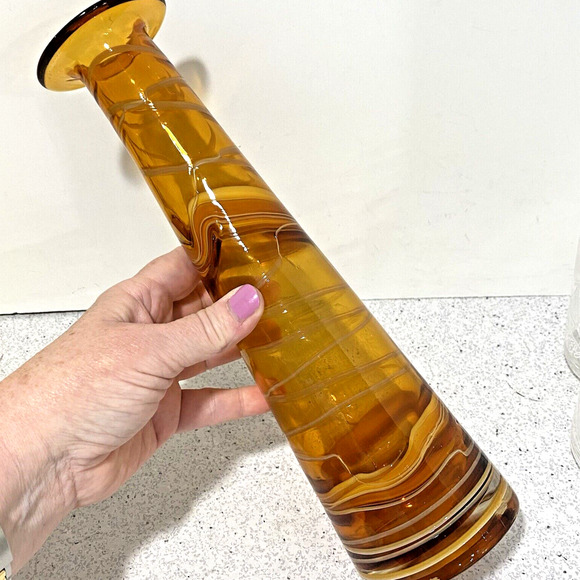 Spun Art Glass Vase Caramel Brown Swirl Modern Mod Mid Century Look Shapely Chic - Picture 3 of 8